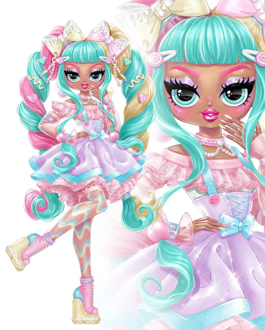 LOL OMG Fierce series 2 dolls Kitty K and Candylicious art