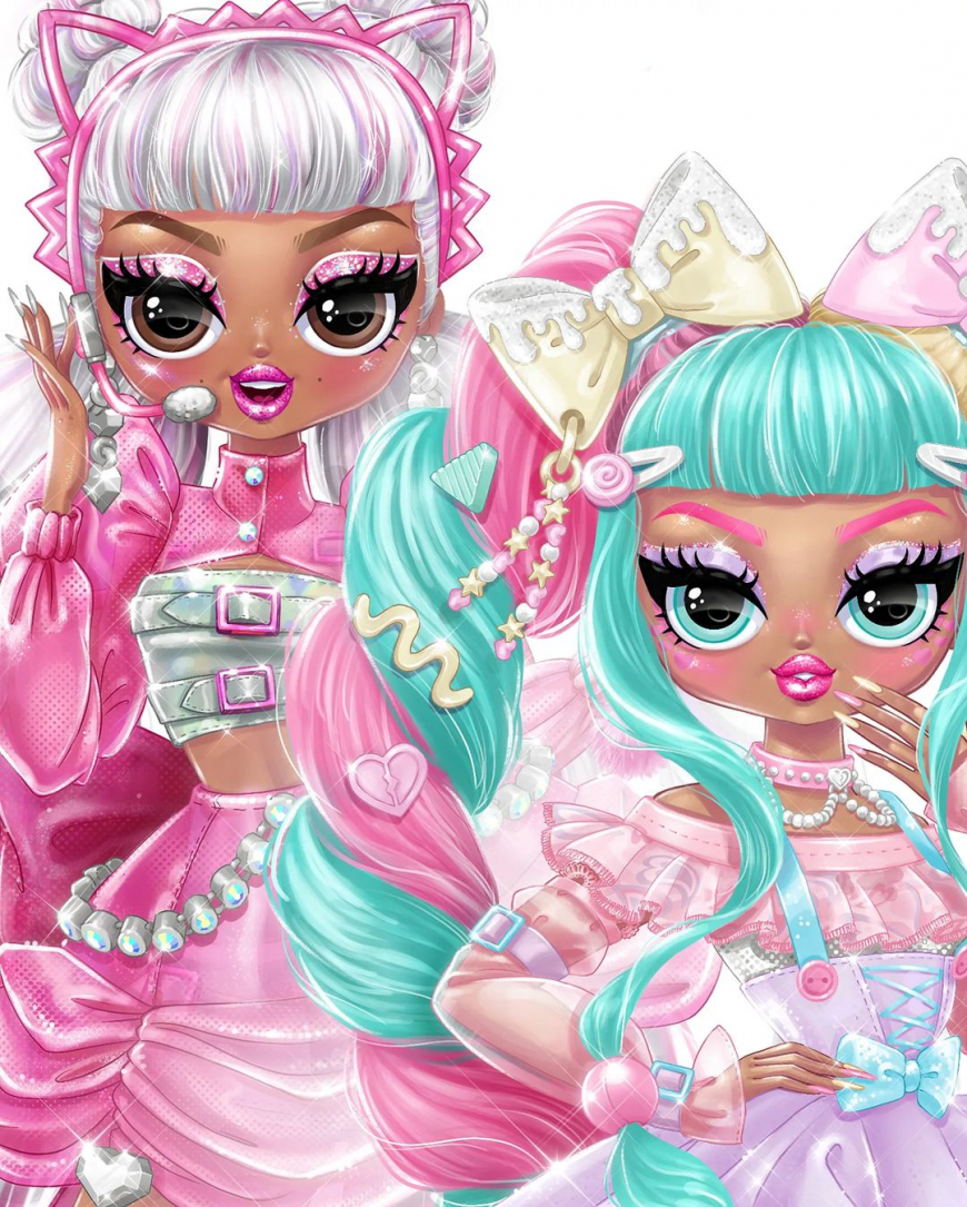 LOL OMG Fierce series 2 dolls Kitty K and Candylicious art