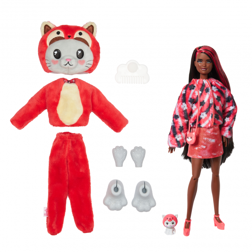 Barbie Cutie Reveal HRK23 doll kitten in a plush red panda costume