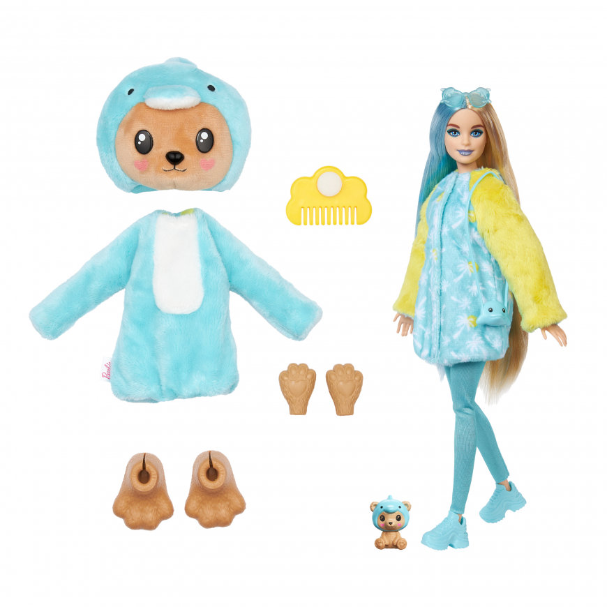 Barbie Cutie Reveal HRK25 doll teddy bear in a plush dolphin costume