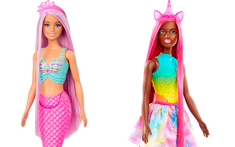 Barbie A Touch of Magic unicorn and mermaid dolls with long hair and styling accessories
