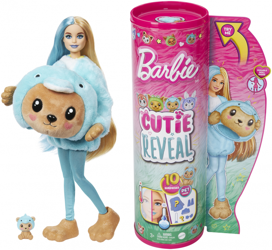 Barbie Cutie Reveal HRK25 doll teddy bear in a plush dolphin costume