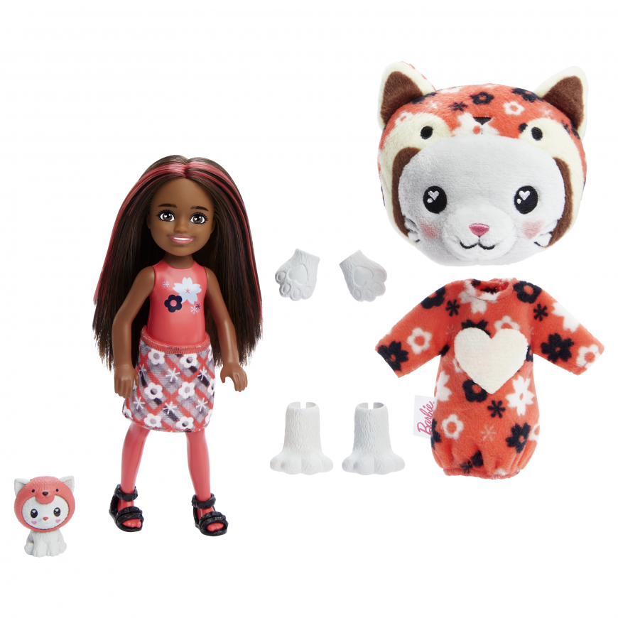 Barbie Cutie Reveal Chelsea Kitten in a Red Panda Doll HRK28