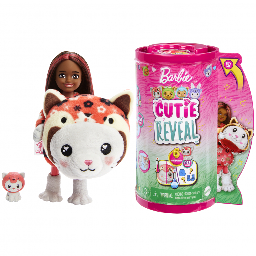 Barbie Cutie Reveal Chelsea Kitten in a Red Panda Doll HRK28