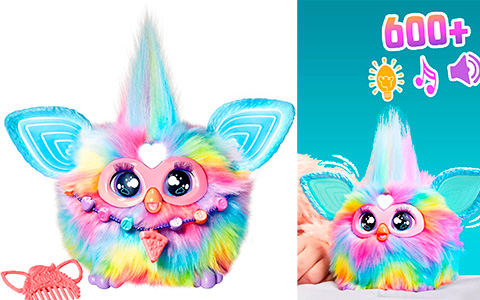 Furby Furblets Luv-Lee Mini Friend, 45+ Sounds, K-Pop Music & Furbish  Phrases, Electronic Plush Toys, Purple & Blue, Kids Easter Basket Stuffers  or