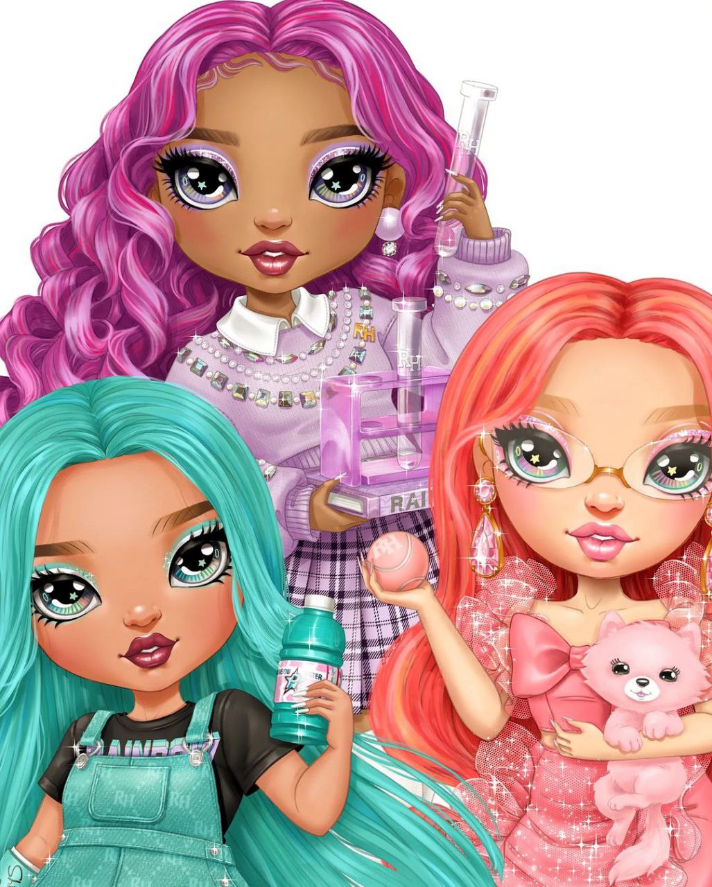 Rainbow High New Friends dolls 2023 Pinkly Paige, Lilac Lane, Blu
