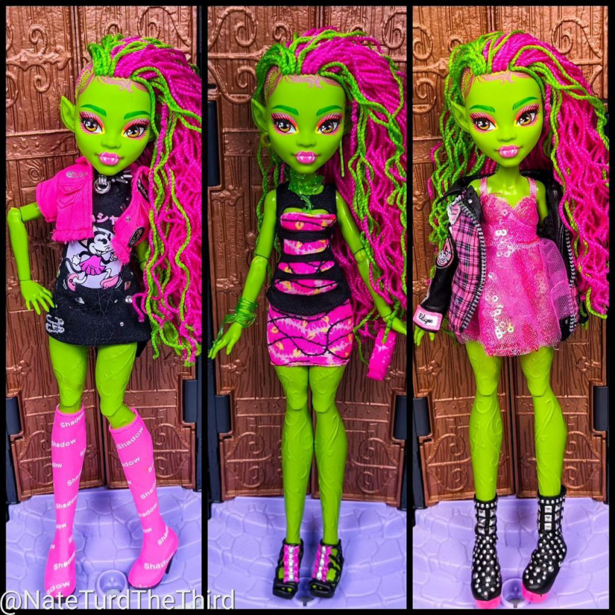 Venus McFlytrap G3 doll in other doll's outfits (Rainbow High, Monster High)