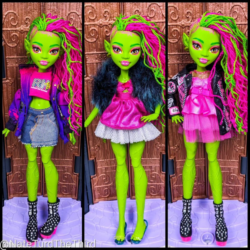 Venus McFlytrap G3 doll in other doll's outfits (Rainbow High, Monster High)