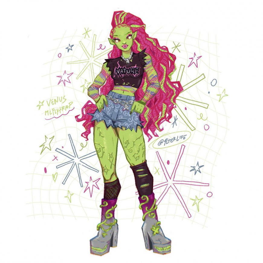 Beautiful Monster High fan art collection from 4lterlife snowflaskes background