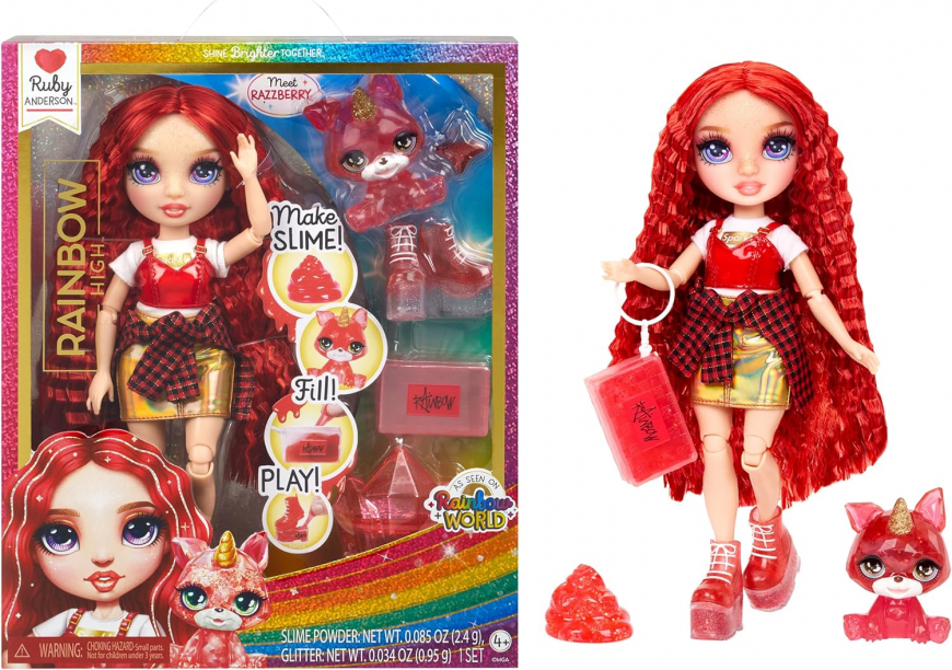 Rainbow High Classic Ruby doll with Slime Kit & Pet