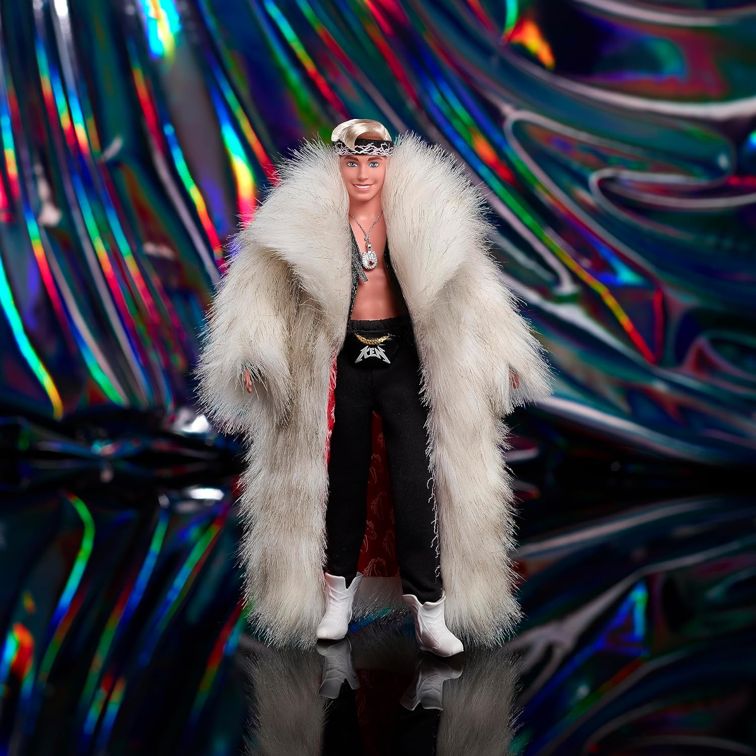 Barbie The Movie Collectible Ken doll Wearing Faux Fur Coat