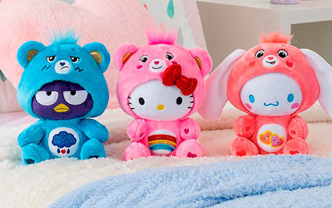 Hello Kitty and Friends dressed as Care Bears plush toys