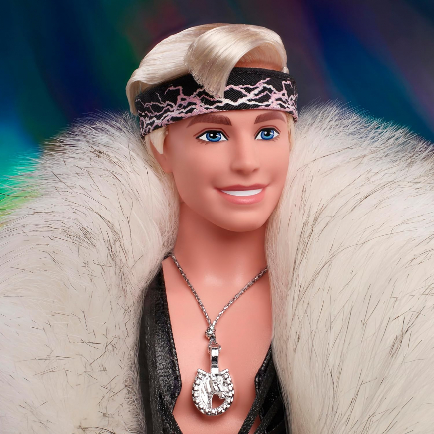 Barbie The Movie Collectible Ken doll Wearing Faux Fur Coat