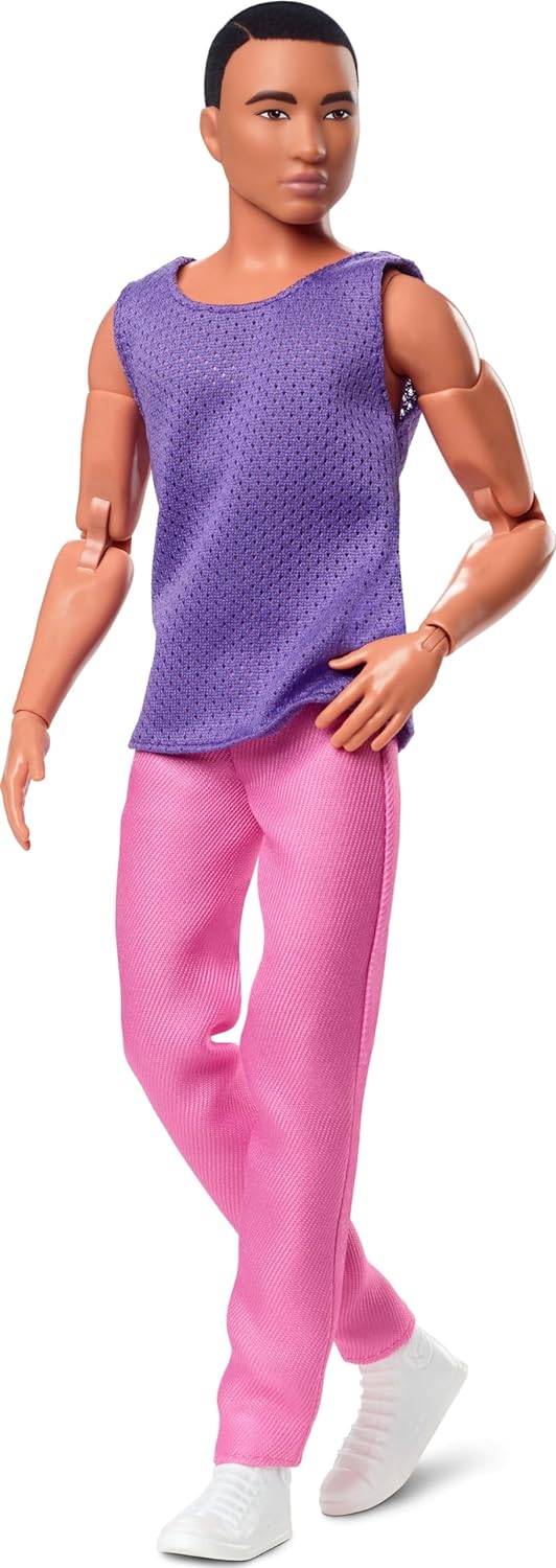 Barbie Looks Doll with Natural Black Hair in Color Block Crop Top &  Raspberry Flare Pants, Posable Made to Move Body