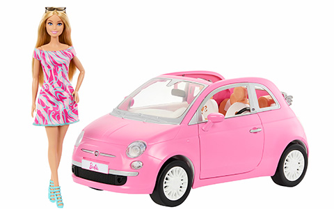 Barbie Doll and Vehicle pink Fiat 500 playset 2024