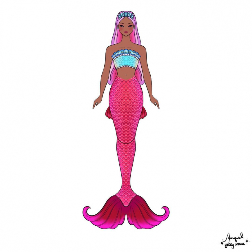 Barbie Fantasy Core Mermaids Odile face mold dolls concept art from Angel Kent