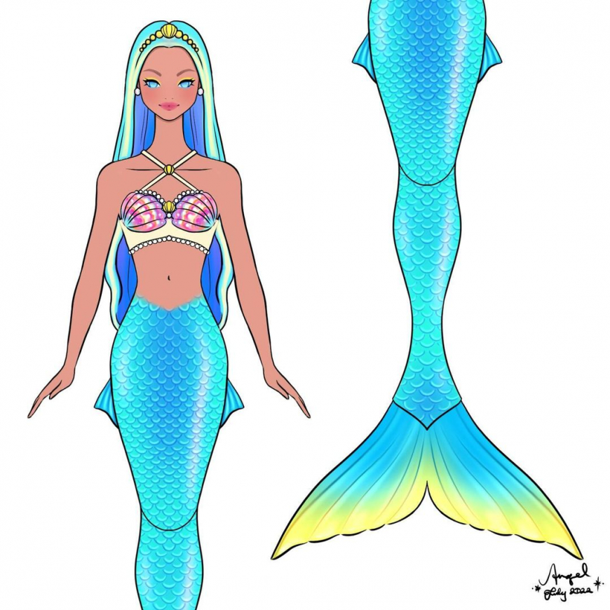 Barbie Fantasy Core Mermaids Odile face mold dolls concept art from Angel Kent