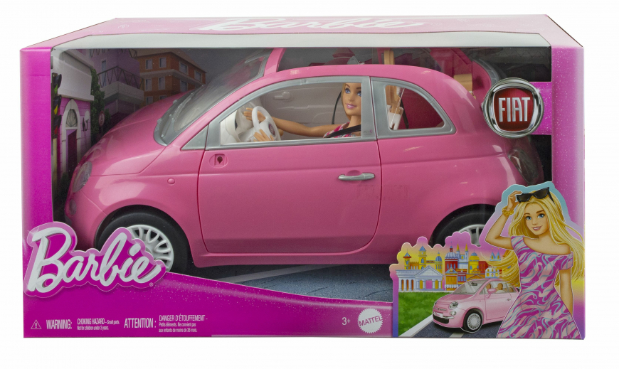 Barbie Doll and Vehicle pink Fiat 500 playset 2024