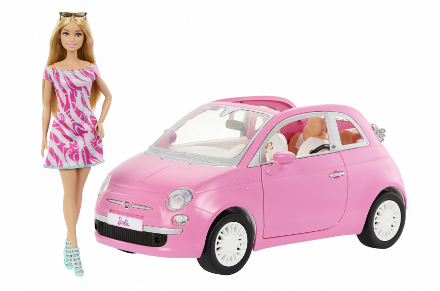 Barbie Doll and Vehicle pink Fiat 500 playset 2024