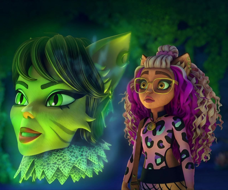 Monster High G3 Nickelodeon animated series season 2 Purrsephone and Meowlody, Scaredise outfits, Venus and Jinafire