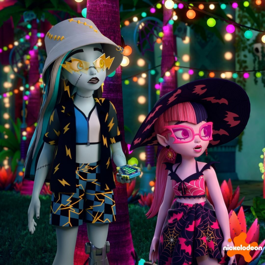 Monster High G3 Nickelodeon animated series season 2 Purrsephone and Meowlody, Scaredise outfits, Venus and Jinafire