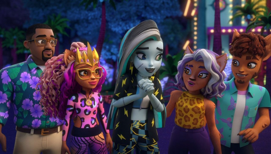 Monster High G3 Nickelodeon animated series season 2 Purrsephone and Meowlody, Scaredise outfits, Venus and Jinafire