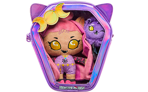 Monster High Plush Doll Set -  Ghoul N Go Clawdeen Wolf and Crescent in Kid-Sized Backpack