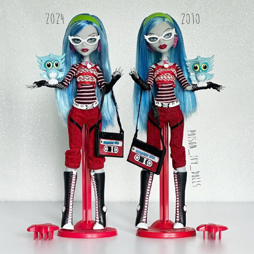 Comparison of base Reproduction Ghoulia Yelps doll with doll from the very first wave