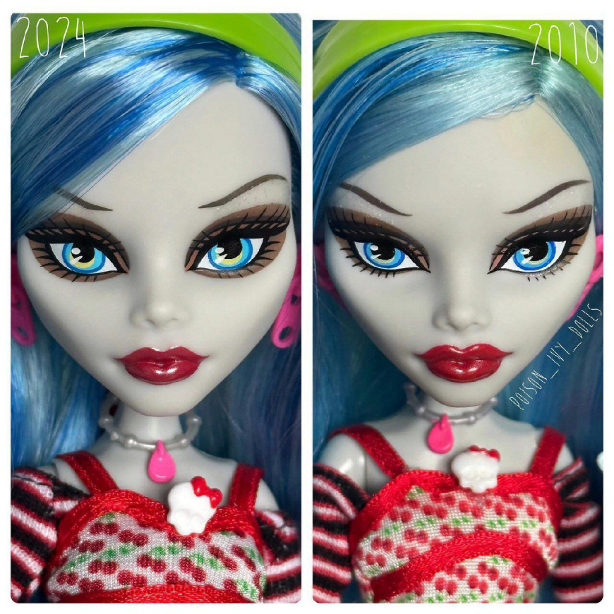 Comparison of base Reproduction Ghoulia Yelps doll with doll from the very first wave