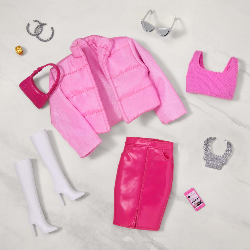 BarbieStyle “Barbiecore” Fashion Pack pink pack with a leather skirt and a puffer jacket