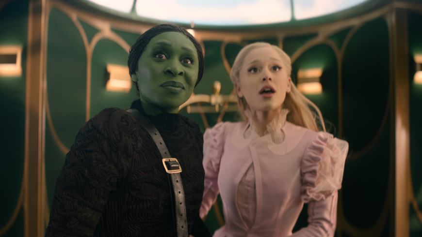 HD wallpapers Wicked movie 2024 with Ariana Grande as Glinda and Cynthia Erivo as Elphaba