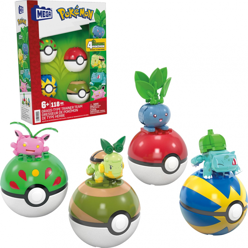 Mega Pokemon Action Figure Building Toys, Grass-Type Trainer Team