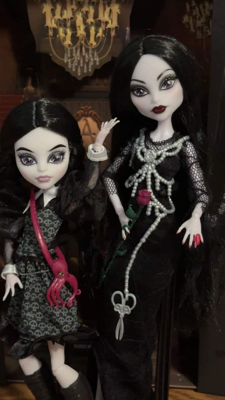 Monster High Skullector Addams Family 2-pack dolls Wednesday and Morticia Addams in real life photos