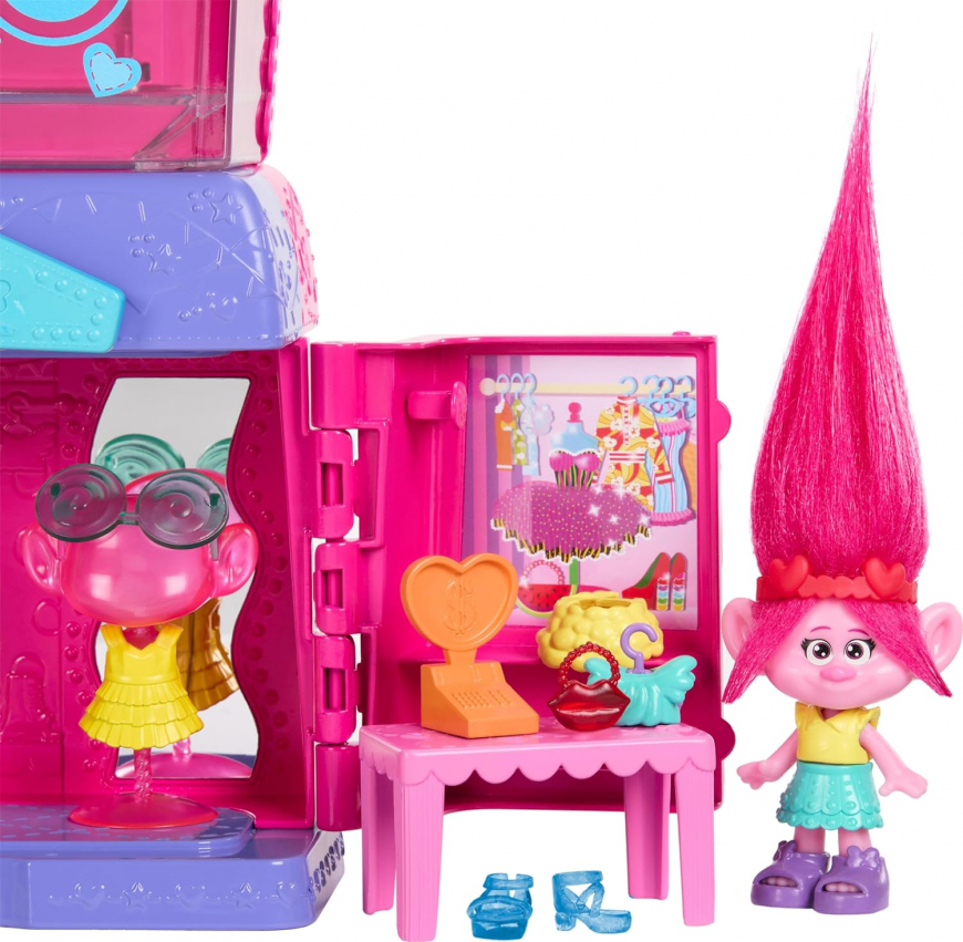 Mattel Trolls Fun Fair Surprise Fairtastic Fashion Boutique Playset with Queen Poppy
