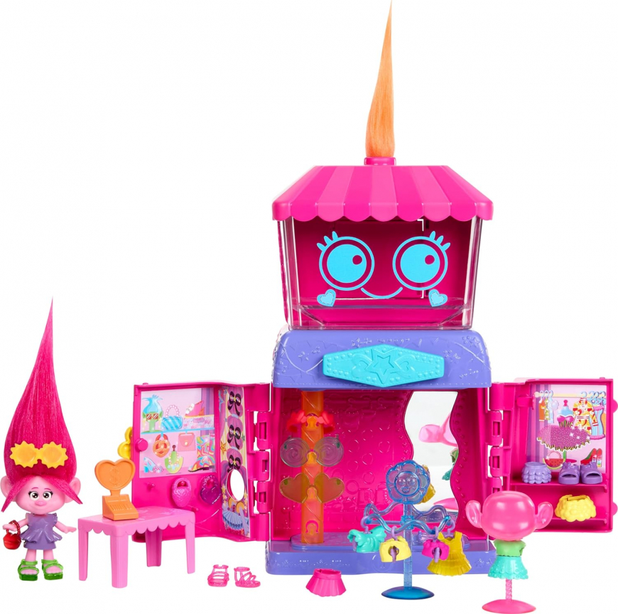 Mattel Trolls Fun Fair Surprise Fairtastic Fashion Boutique Playset with Queen Poppy
