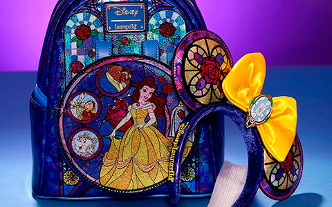 Loungefly Disney Princess Stained Glass Collection: Belle Ears Headband and Mini-Backpack
