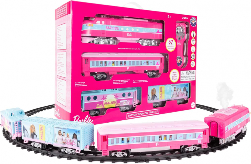 Lionel Mattel Barbie Battery O Gauge Toy Train Set with Remote and Water-Vapor Smoke Effects