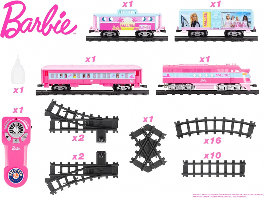 Lionel Mattel Barbie Battery O Gauge Toy Train Set with Remote and Water-Vapor Smoke Effects