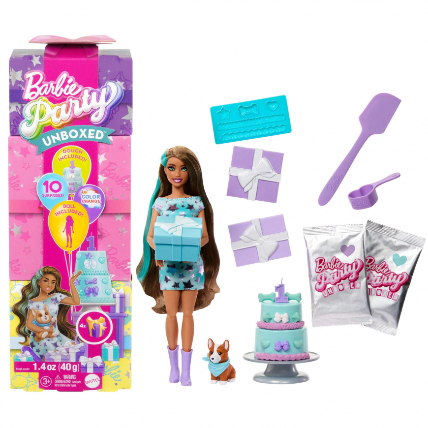 Barbie Party Unboxed doll with Corgi JFG72