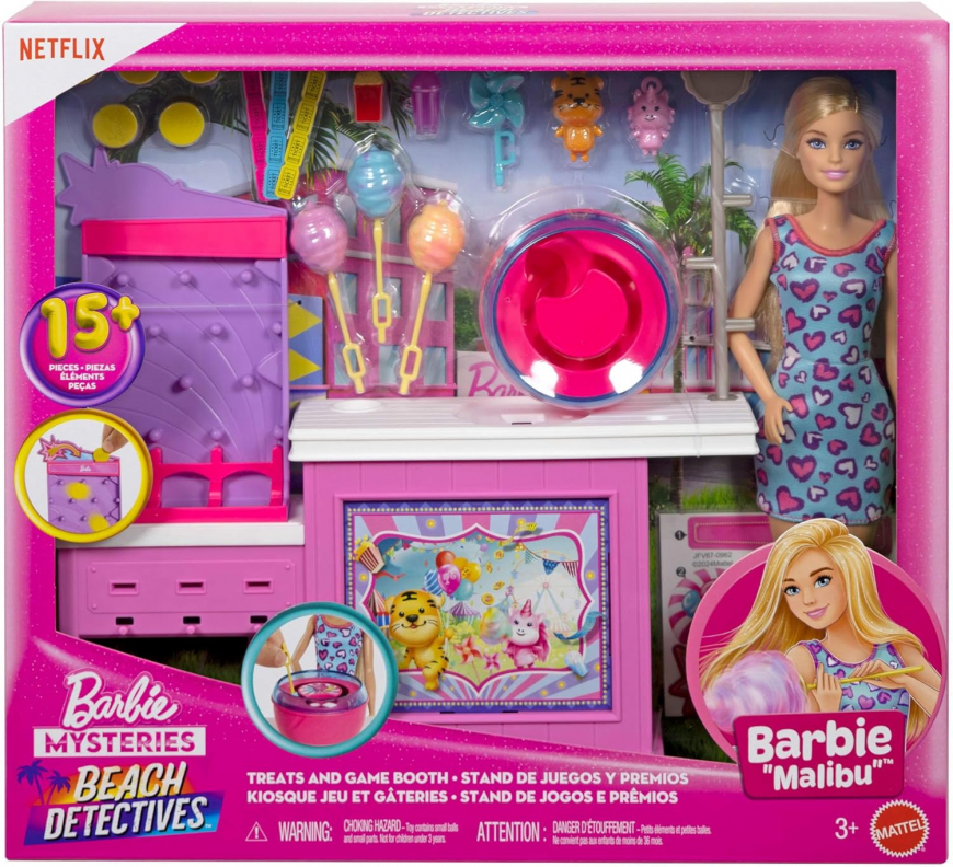 Barbie Mysteries Beach Detectives treats and game booth playset JFV67