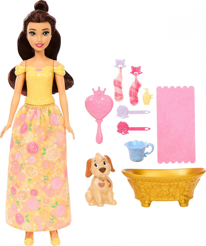 Mattel Disney Princess Belle Bathe & Brush Dog doll