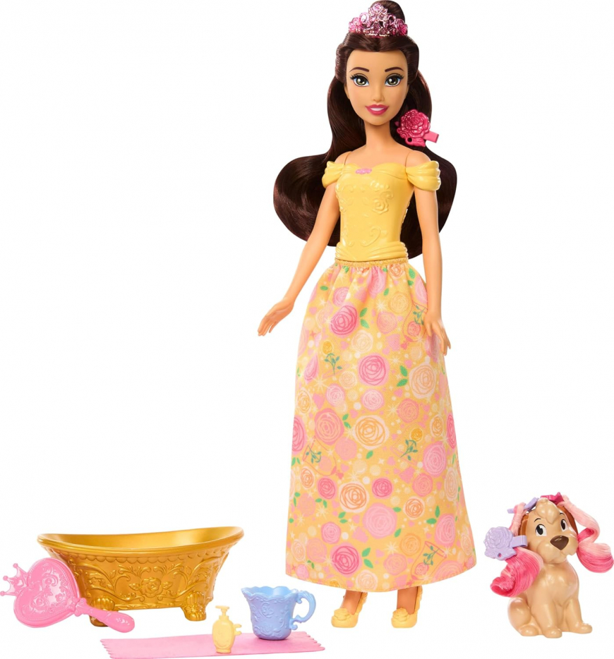 Mattel Disney Princess Belle Bathe & Brush Dog doll