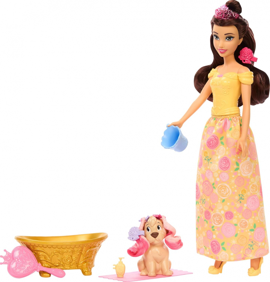 Mattel Disney Princess Belle Bathe & Brush Dog doll