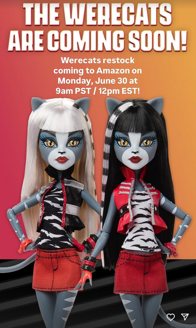 Monster High Creeproductions Toralei Stripe, Meowlody & Pursephone, Operetta dolls 2025