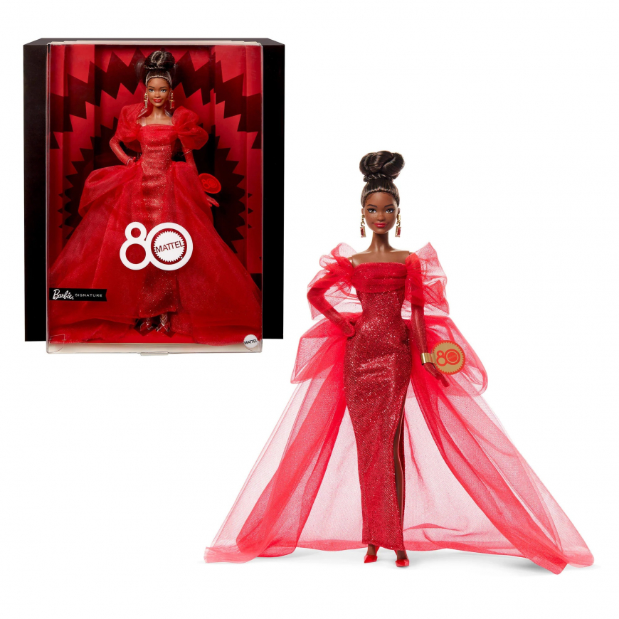 Barbie Signature Mattel 80th Anniversary Ruby Red brunette doll JBJ18