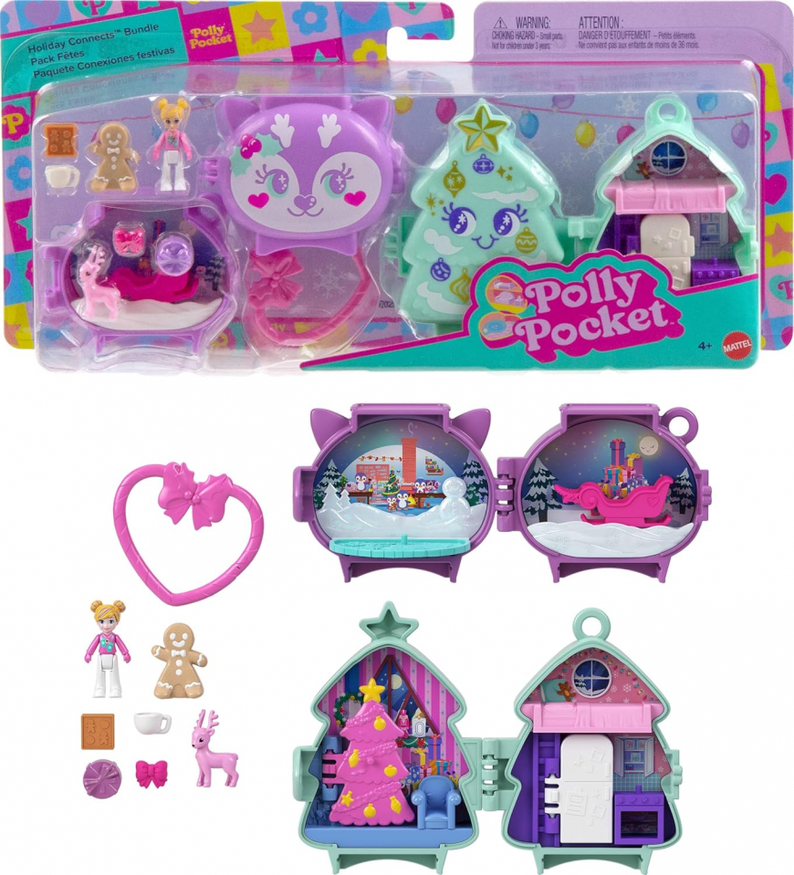 Polly Pocket Holiday Stackable Compact Playset Bundle