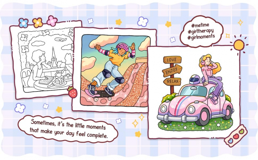 Girl Moments: Vol. 2 Coloring Book for Adults and Teens Featuring Cute Cozy Daily Activities for Relaxation