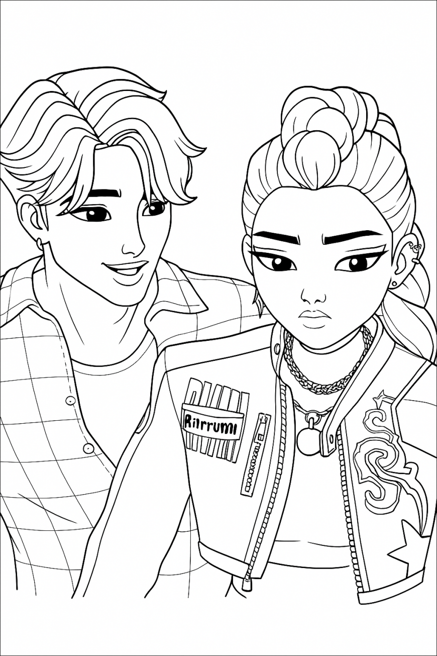KPop Demon Hunters coloring page Jinu and Rumi