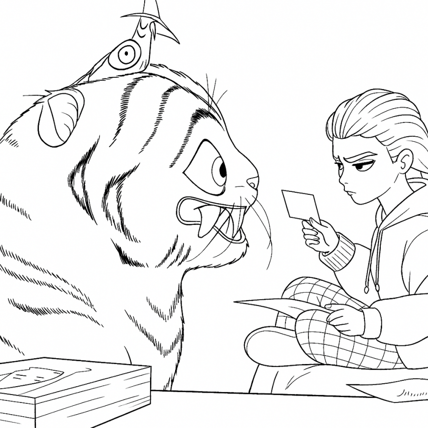 KPop Demon Hunters Tiger and Magpie coloring page