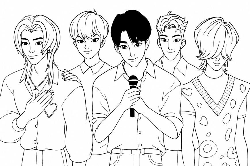 KPop Demon Hunters  Saja Boys on show coloring page